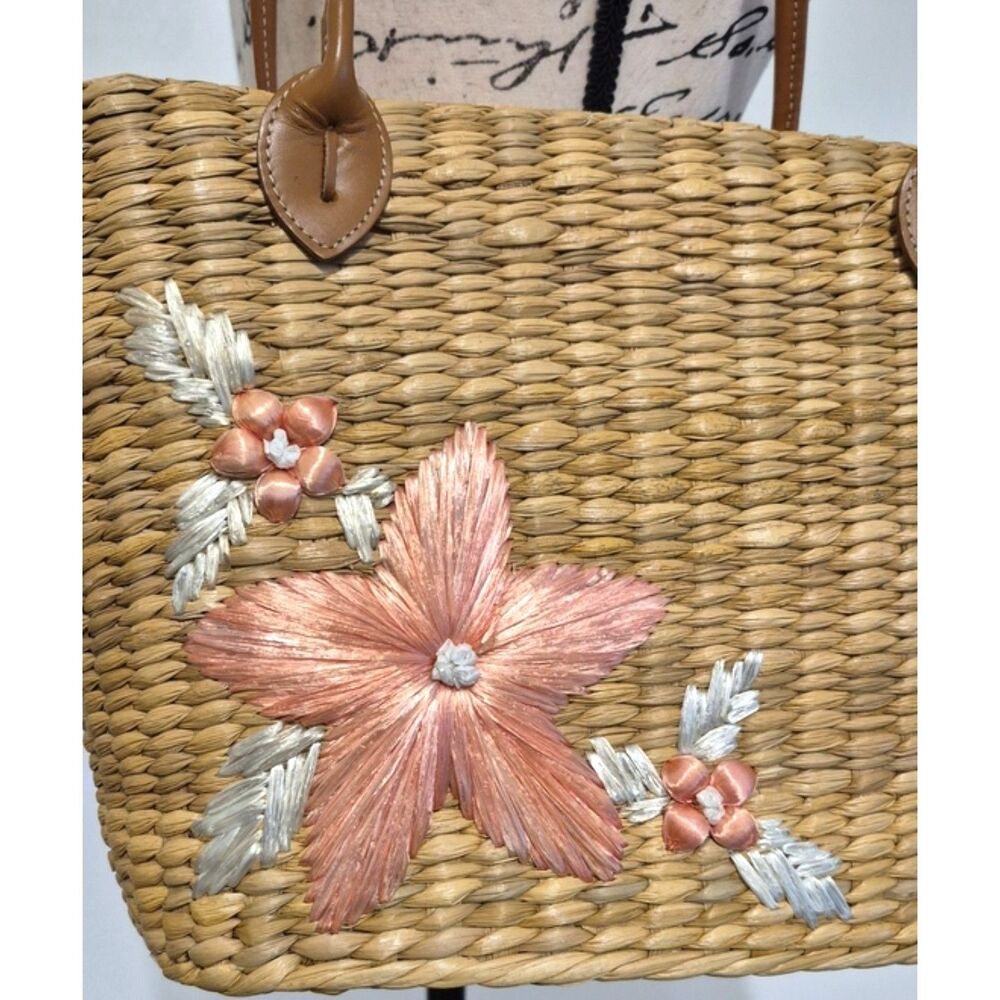 Lilly Pulitzer Vintage Y2k Straw Raffia Floral Tote Beach Bag Coastal Resort - Picture 11 of 14